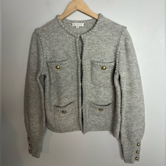 J. Crew Sweaters - J Crew Odette Sweater Lady Jacket Gray Pocket Wool Blend Quiet Luxury Size XS Wm